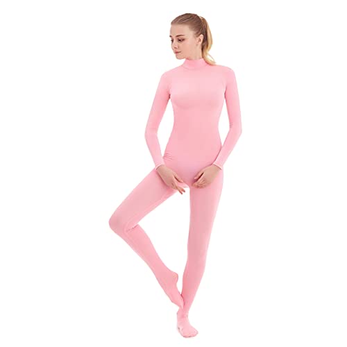 SUPRNOWA Unisex Mock Rollkragen Lycra Spandex Langarm Ganzanzug (S, Rosa mit Fuß) von SUPRNOWA