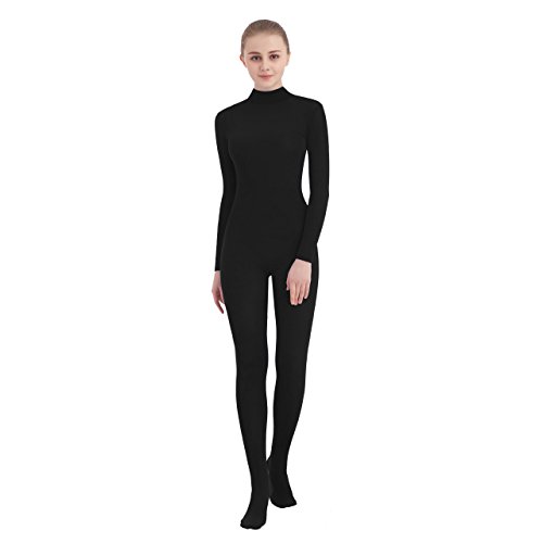 SUPRNOWA Unisex Mock Rollkragen Lycra Spandex Langarm Ganzanzug (S, Schwarz mit Fuß) von SUPRNOWA