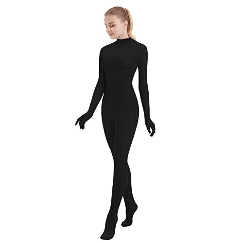 SUPRNOWA Unisex Mock Rollkragen Lycra Spandex Langarm Ganzanzug (XL, Schwarz mit Fuß und Hand) von SUPRNOWA