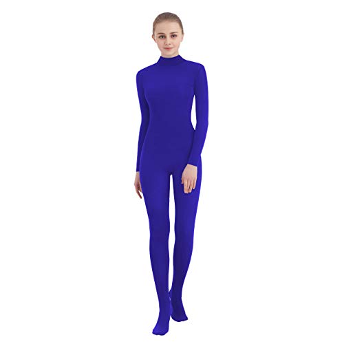 SUPRNOWA Unisex Mock Rollkragen Lycra Spandex Langarm Ganzanzug (XXL, Königsblau (Neu) mit Fuß) von SUPRNOWA