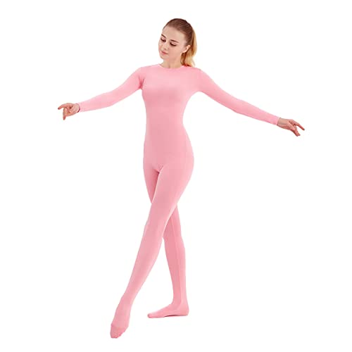 SUPRNOWA Unisex Rundhalsausschnitt Lycra Spandex Langarm Ganzanzug (M, Rosa mit Fuß) von SUPRNOWA