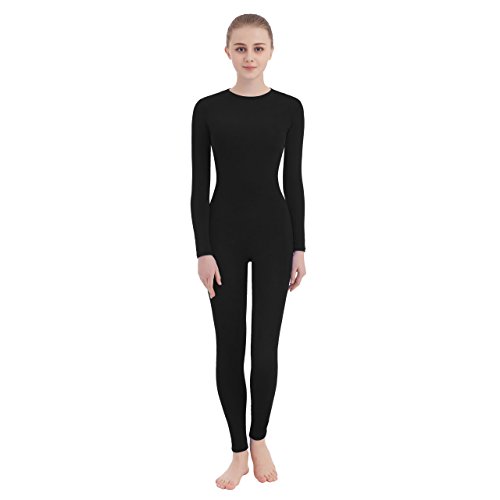 SUPRNOWA Unisex Rundhalsausschnitt Lycra Spandex Langarm Ganzanzug (XL, Schwarz kein Fuß) von SUPRNOWA
