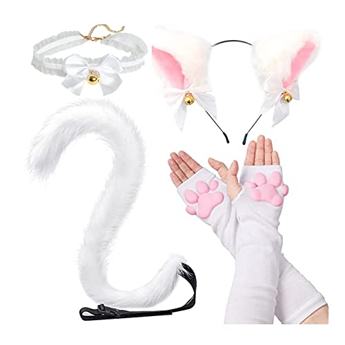 Oberschenkelhohe Socken mit Katzenpfoten, niedlich, weich, 3D-Zehenbohnen, Fäustlinge, Kätzchen, Krallenpolster, Socken für Mädchen, Frauen, Cosplay-Set, 4-teiliges weißes Set, Einheitsgröße von SUPTEC