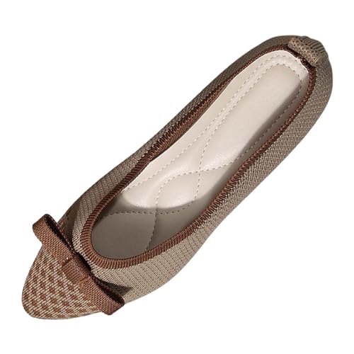 Damen Ballerinas mit Schleife Spitze Zehenbereich Flache Schuhe Strick Obermaterial Bequem Leicht Freizeitschuhe Weich Sommerschuhe Elegante Slipper Büroschuhe für Frauen Büro Freizeit von SUPTTING