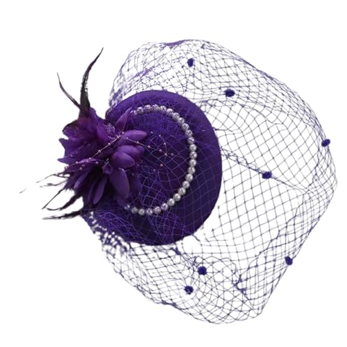 Damen Fascinator Hut Vintage Pillbox Haarschmuck Hochzeit Schleier Kopfschmuck Elegant Cocktail Hütchen Perlen Blume Haarreif Retro Teeparty Braut Haarspange Zeremonie von SUPTTING