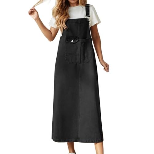 Damen Jeans Latzkleid Lang Maxi Overallkleid mit Taschen, Verstellbare Träger Denimkleid Trägerkleid, Lässiges Sommerkleid Freizeitkleid für Frauen Streetwear Vintage Look Bequem von SUPTTING
