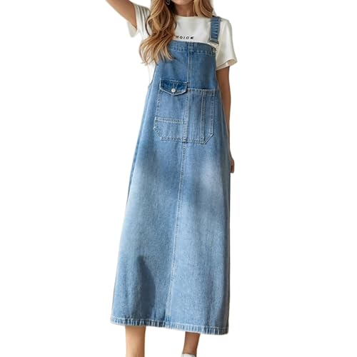 Damen Jeans Latzkleid Lang Maxi Overallkleid mit Taschen, Verstellbare Träger Denimkleid Trägerkleid, Lässiges Sommerkleid Freizeitkleid für Frauen Streetwear Vintage Look Bequem von SUPTTING