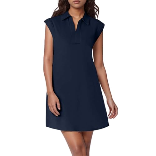 Damen Polokleid Ärmellos Sommerkleid mit Kragen Freizeitkleid Elegant Businesskleid Leichtes Kleid A-Linie Minikleid Casual Tageskleid Bürokleid für Sommer Atmungsaktiv Knielang von SUPTTING