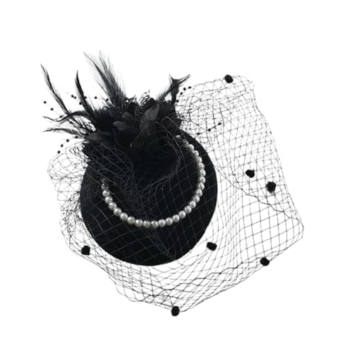 Damen Vintage Hut mit Schleier Perlen Fascinator Hochzeit Kopfschmuck Elegant Netzschleier Haarclip Retro Braut Haarschmuck Cocktail Hut Feder Verzierung Festliche von SUPTTING