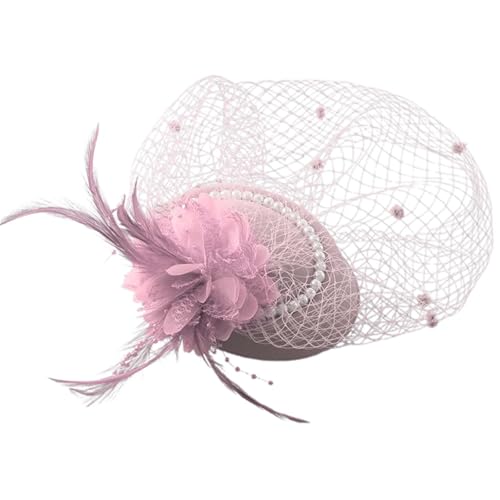 Damen Vintage Hut mit Schleier Perlen Fascinator Hochzeit Kopfschmuck Elegant Netzschleier Haarclip Retro Braut Haarschmuck Cocktail Hut Feder Verzierung Festliche von SUPTTING