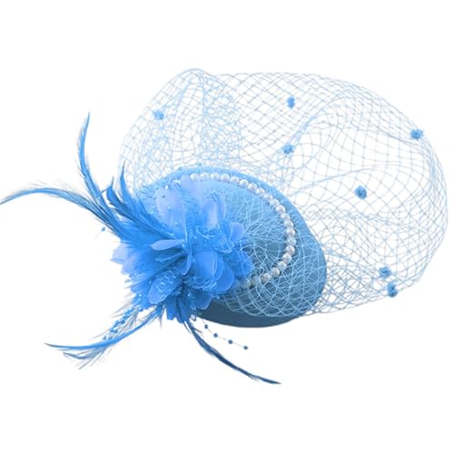 Damen Vintage Hut mit Schleier Perlen Fascinator Hochzeit Kopfschmuck Elegant Netzschleier Haarclip Retro Braut Haarschmuck Cocktail Hut Feder Verzierung Festliche von SUPTTING