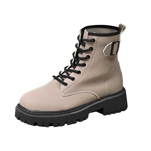 Herbst Damen Stiefelette Modern Bequem Schuh Plateausohle Schnürung Ankle Boot Utility Streetwear Kontrastnähte Fersenlasche Schnürboot für Stadtbummel von SUPTTING