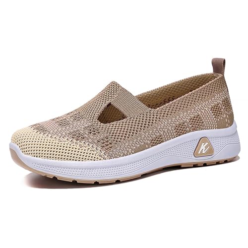 SUPTTING Damen Freizeitschuhe Mesh Atmungsaktiv T-Form Vorne Slip-On Gummisohle Walkingschuhe Sneaker Laufschuhe Ballerinas Mokassins Loafer Bequem rutschfest Leicht Outdoor Wandern Sommer von SUPTTING