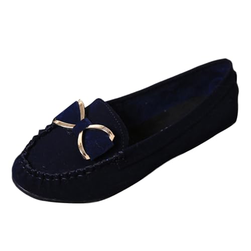 SUPTTING Damen Mokassins Wildleder Metallschnalle Flache Loafer Schuhe Fahren Slipper Gummisohle rutschfest Bequem Rot Gelb Dunkelblau Schwarz Alltag Elegant Casual Halbschuhe Sommer Frühling von SUPTTING