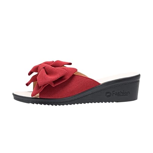 SUPTTING Damen Pantoletten Schleife Keilabsatz Offene Zehen Rutschfeste Gummisohle Leicht Bequem Freizeitschuhe Hausschuhe Strandschuhe Atmungsaktiv Weich für Frauen Strand Urlaub Freizeit von SUPTTING