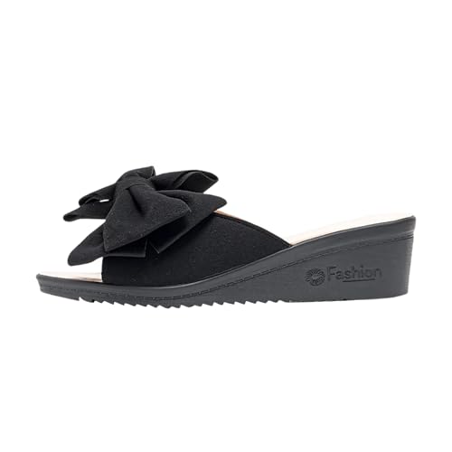 SUPTTING Damen Pantoletten Schleife Keilabsatz Offene Zehen Rutschfeste Gummisohle Leicht Bequem Freizeitschuhe Hausschuhe Strandschuhe Atmungsaktiv Weich für Frauen Strand Urlaub Freizeit von SUPTTING