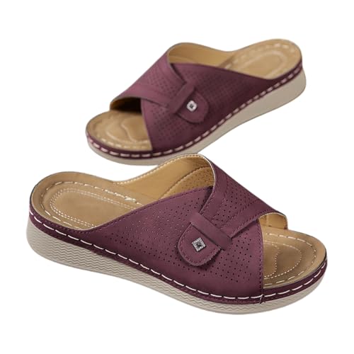 SUPTTING Damen Pantoletten Überkreuzte Riemen Knopf Perforiertes Flache Sohle Komfortables Fußbett Freizeitschuhe Sommerschuhe Strandschuhe Gehschuhe Schuhe Elegant Schuhe Hausschuhe von SUPTTING