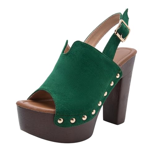 SUPTTING Damen Plateau Sandalen Wildleder Material Metallnieten Schnallenverschluss Peeptoe Dicke Sohle Blockabsatz Freizeitschuhe Partyschuhe Strandschuhe Gehschuhe Schuhe Elegant Schuhe von SUPTTING