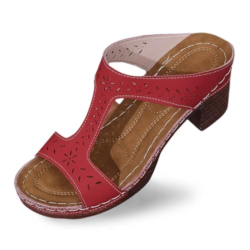 SUPTTING Damen Sandalen Ausgeschnittenes T-Form Blockabsatz Holzoptik Sohle Freizeitschuhe Sommerschuhe Weiche Sohle Strandschuhe Leichte Laufsohle Sommersandalen Schuhe Fußbett Sandale von SUPTTING