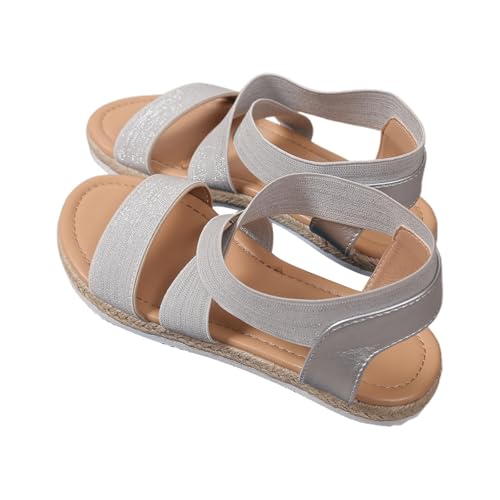 SUPTTING Damen Sandalen Elastische Riemen Überkreuzte Bänder Espadrille Sohle Flache Absatz Komfortables Fußbett Freizeitschuhe Sommerschuhe Strandschuhe Gehschuhe Schuhe Schuhe Leichte Sandalen von SUPTTING