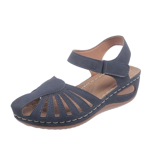 SUPTTING Damen Sandalen Geschlossene Zehen Ausgeschnittene Streifen Flache Freizeitschuhe Schlupfschuhe Weiche Sohle Strandschuhe Leichte Laufsohle Sommersandalen Schuhe Fußbett Sandale von SUPTTING