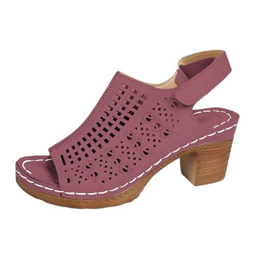 SUPTTING Damen Sandalen Hohl Verstellbarer Fersenriemen Blockabsatz Peeptoe Schuhe Leicht Bequem Freizeitsandalen Weich Sommerschuhe Hochzeitsschuhe für Frauen Strand Freizeit Hochzeit von SUPTTING