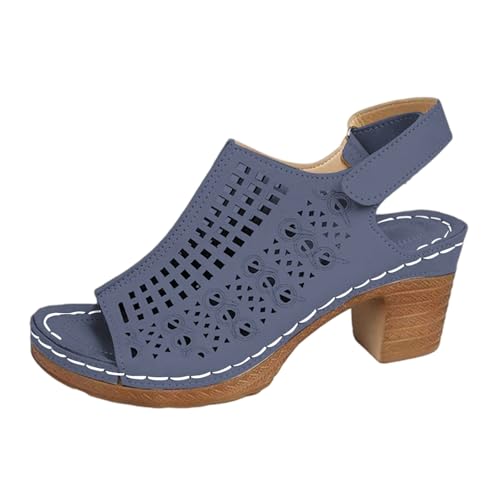 SUPTTING Damen Sandalen Hohl Verstellbarer Fersenriemen Blockabsatz Peeptoe Schuhe Leicht Bequem Freizeitsandalen Weich Sommerschuhe Hochzeitsschuhe für Frauen Strand Freizeit Hochzeit von SUPTTING