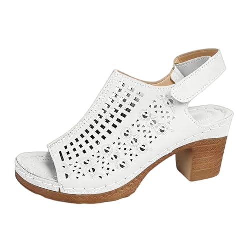 SUPTTING Damen Sandalen Hohl Verstellbarer Fersenriemen Blockabsatz Peeptoe Schuhe Leicht Bequem Freizeitsandalen Weich Sommerschuhe Hochzeitsschuhe für Frauen Strand Freizeit Hochzeit von SUPTTING