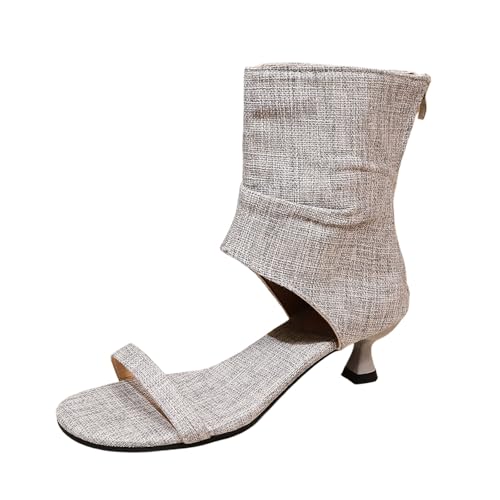 SUPTTING Damen Sandalen Leinen Stoff Knöchelriemen Einband Falten Niedriger Absatz Anti-Rutsch Sohle Freizeitschuhe Strandschuhe Alltagsschuhe Gehschuhe Atmungsaktive Schuhe Schuhe Elegant von SUPTTING