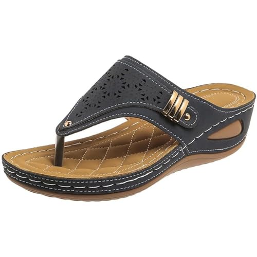 SUPTTING Damen Sandalen Perforiert Metallschnalle Zehentrenner Keilabsatz Rutschfeste Gummisohle Leicht Bequem Freizeitsandalen Atmungsaktiv Weich Sommerschuhe für Frauen Strand Urlaub Freizeit von SUPTTING