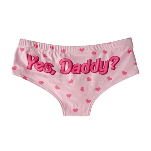 SUPTTING Damen Slip Unterhose mit Herz Druck Spruch Yes, Daddy? Bequem Niedlich Frech Dessous Unterwäsche für Frauen Verspielt Hipster Briefs Panty Weich Atmungsaktiv Mittelbund von SUPTTING