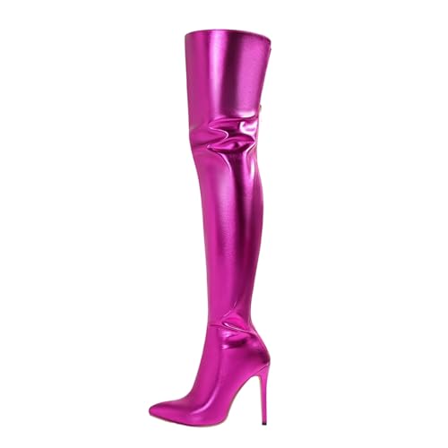 SUPTTING Damen Stiefel Extravagant Auffällig Hoher Absatz, Reißverschluss Overknee Glamourös Disco Metallic-Look, Plateau Go-Go-Boot Winter für Silvesterparty von SUPTTING