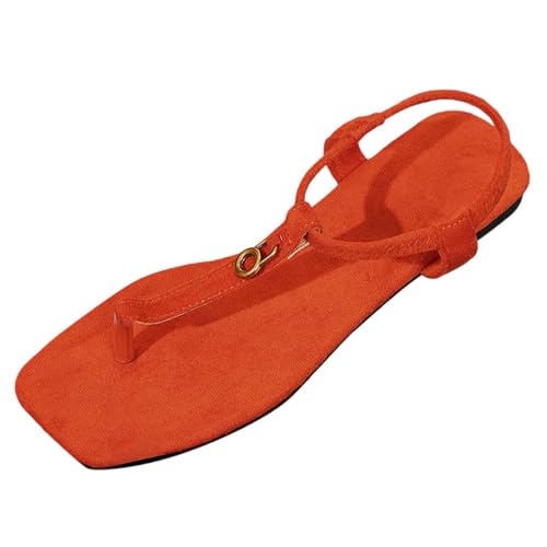 SUPTTING Damen Zehentrenner Sandalen Denim Stoff T-Riemen Metallring Verzierung Flach Sommerschuhe Freizeitschuhe Strandschuhe Bequem Rutschfest Atmungsaktiv Strapazierfähig Alltag Urlaub von SUPTTING