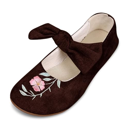 SUPTTING Elegant Bequem Damen Ballerina Klassisch Boho, Espadrilles Flacher Absatz Runde Spitze Slipper Blumen-Stickerei Bastsohle Halbschuh Freizeitschuh für Alltag Frühlingsfest von SUPTTING