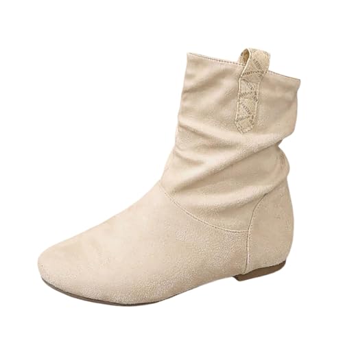 SUPTTING Herbst Damen Fransenstiefel Modisch Auffällig Schuh Spitze Zehenkappe Flacher Absatz Stiefel Boho Western Fransen Wildlederoptik Cowboystiefel für Festival von SUPTTING
