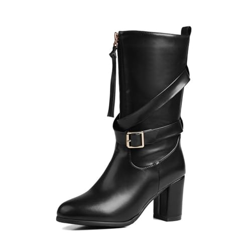 SUPTTING Herbst Damen Stiefelette Elegant Modisch Schuh Blockabsatz Reißverschluss Ankle Boot Modern Schick Spitze Zehenkappe Schnallen-Detail Absatzstiefel für Ausgehen von SUPTTING