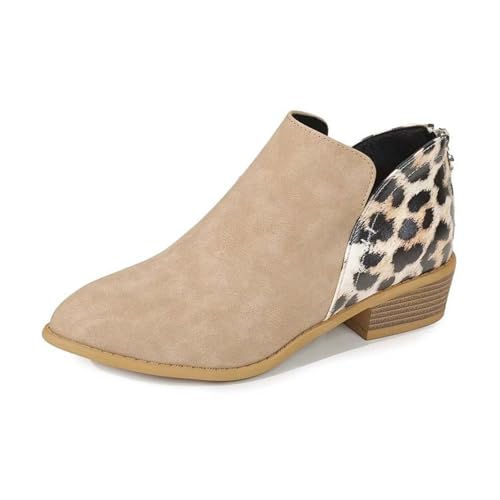 SUPTTING Herbst Damen Stiefelette Modisch Bequem Schuh Elastikeinsatz Blockabsatz Ankle Boot Lässig Chic Animal-Print Wildlederoptik Chelsea Boot für Stadtbummel von SUPTTING