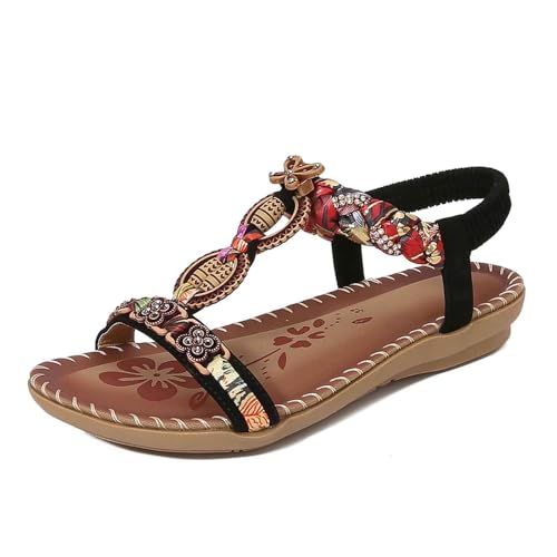 SUPTTING Herren Boho Sandalen Holzperlen T-Riemen Geflochtene Details Flache Sommerschuhe Bequem Weich Freizeitsandalen Strandsandalen für Männer Strand Urlaub Freizeit Alltag Ausgehen Festival von SUPTTING