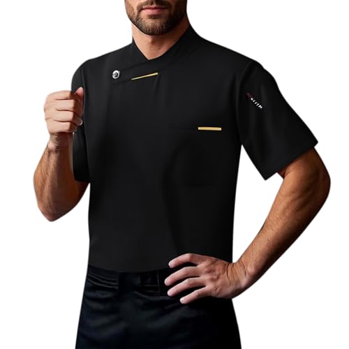 SUPTTING Herren Kochbekleidung Schwarz Modern Kochjacke Sterne Restaurant Jacke Gourmet Küchenjacke Design Berufsjacke Feinschmecker Arbeitsjacke Dienstkleidung Bankett Kochuniform von SUPTTING