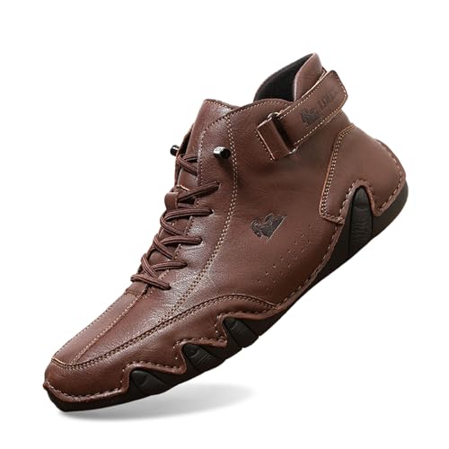 SUPTTING Herren Leder Sneaker High Top Freizeitschuhe Schnürschuhe rutschfeste Sohle Lederschuhe Atmungsaktiv Straßenschuhe Outdoor Halbschuhe Bequeme Trekkingschuhe Alltagsschuhe von SUPTTING