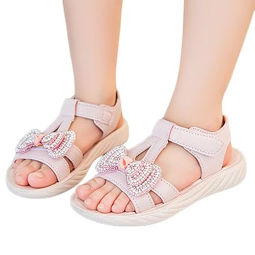 SUPTTING Kindersandalen Mädchen Sommerschuhe mit Schleifen Strass Klettverschlussriemen Weiche Sohle Rutschfest Strandsandalen Freizeitsandalen Süß Prinzessin Stil Leicht für Alltag Urlaub von SUPTTING