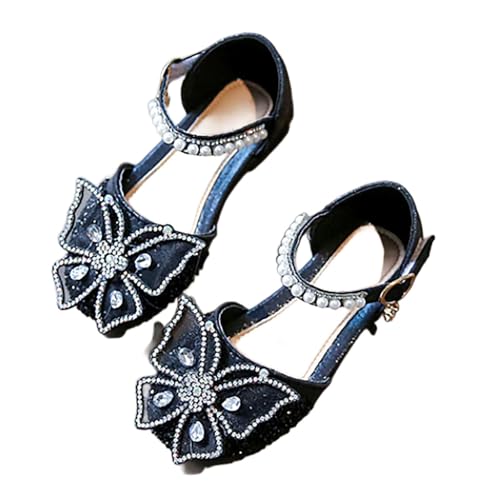 SUPTTING Mädchen Ballerinas mit Schmetterlings Prinzessinnenschuhe mit Knöchelriemen Festschuhe Glitzernd Kindersandalen mit Flacher Sohle Glitzerschuhe mit Schnalle Partyschuhe Perlenbesatz von SUPTTING
