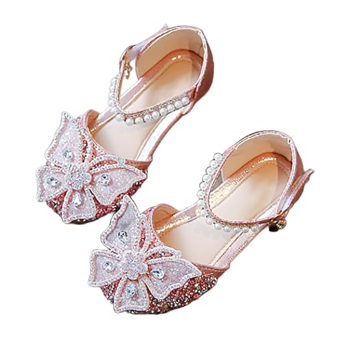 SUPTTING Mädchen Ballerinas mit Schmetterlings Prinzessinnenschuhe mit Knöchelriemen Festschuhe Glitzernd Kindersandalen mit Flacher Sohle Glitzerschuhe mit Schnalle Partyschuhe Perlenbesatz von SUPTTING
