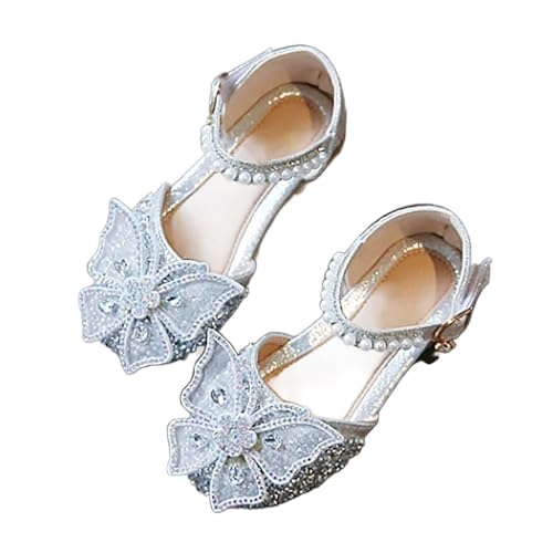 SUPTTING Mädchen Ballerinas mit Schmetterlings Prinzessinnenschuhe mit Knöchelriemen Festschuhe Glitzernd Kindersandalen mit Flacher Sohle Glitzerschuhe mit Schnalle Partyschuhe Perlenbesatz von SUPTTING