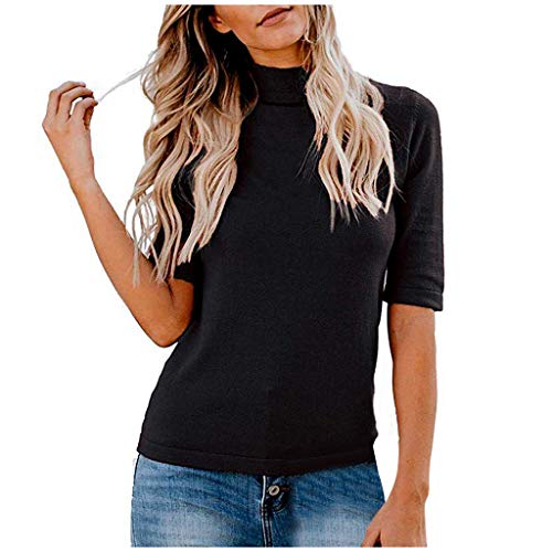 SUPTTING Rollkragenpullover Damen Sommer Streetwear Rollkragen Sweater Halbarm Oberteile Einfarbig Langarm von SUPTTING