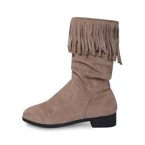 SUPTTING Western Boho Damen Stiefelette Modisch Auffällig, Ankle-Boot mit Fransen und Blockabsatz, Cowboy-Stiefel im Ibiza Stil, Fransenstiefel für Herbst Festival von SUPTTING