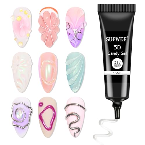 SUPWEE 3D Gel Nail Art - 15g klares 3D Skulptur Nail Gel Multifunktionell Craving Nagel für Painting DIY-Nailart Glue Nagellack 5D-geprägtes Candy Nageldekoration Maniküre von SUPWEE