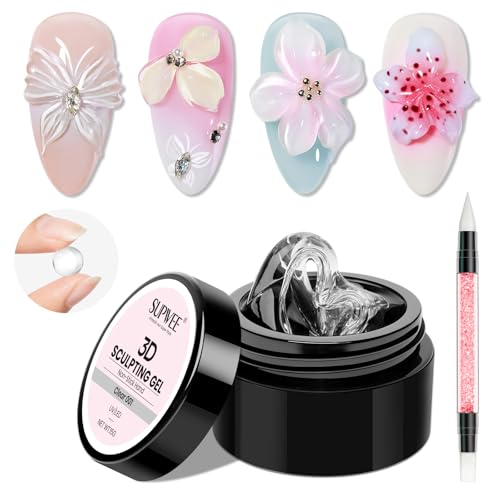 SUPWEE 3D Skulptur Nail Gel, Klar Solid Builder Gel für Nägel Antihaft 3D Nail Art Modelliergel mit Nagel Pinsel und Silikonform Salon DIY zu Hause 15g von SUPWEE