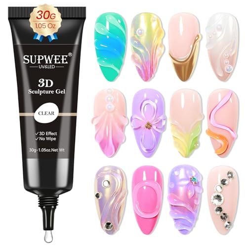 SUPWEE 3D Skulptur Gel - 30G Klares Carving 3D Gel Nail Art Multifunktionell Nail Rhinestone Glue für Painting DIY-Carved Nagellack Nageldekoration Maniküre von SUPWEE