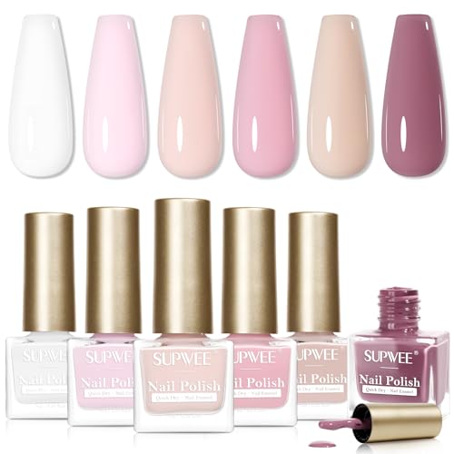 SUPWEE 6 Farben Nagellack Set, Schnelltrocknend Weißer Nackter Rosa Nagellack auf Ölbasis Langanhaltender Nail Polish DIY Salon für Frauen Maniküre Ohne UV Lampe von SUPWEE